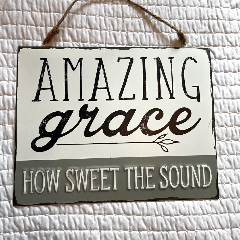 Hobby Lobby Amazing Grace Hanging Sign Home Decor Grey/Cream